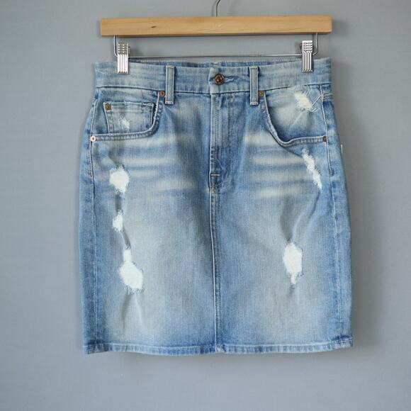 7 For All Mankind Demin Mini Skirt 27 Distressed Blue - Picture 1 of 5